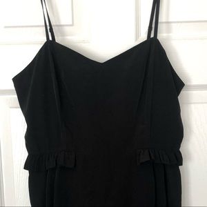 Spaghetti Strap Black Mini Dress with Side Ruffle